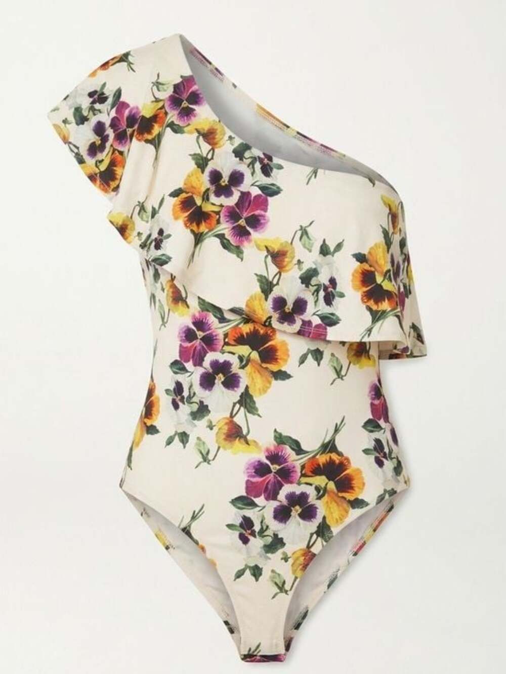 Banjul Cream Floral One-Shoulder Bodysuit with Ruffle